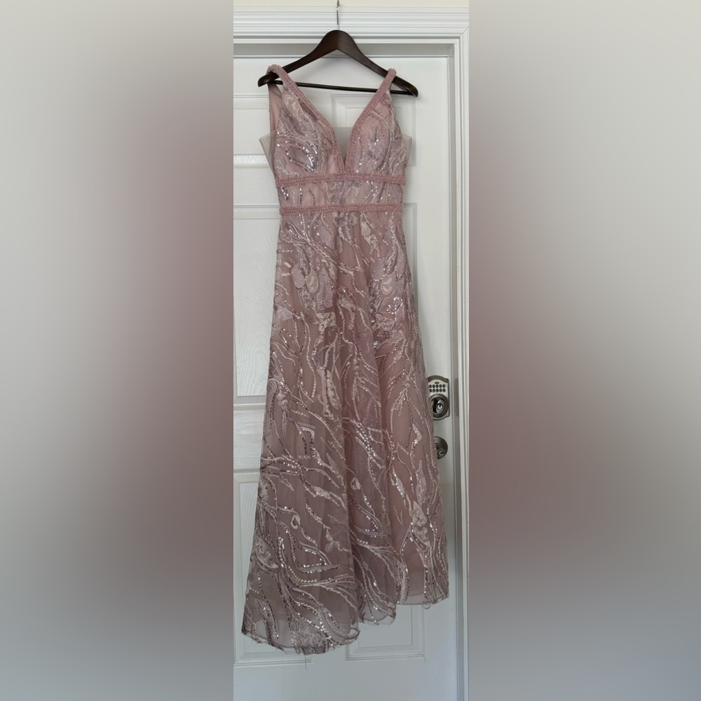 Light pink/ mauve beaded embroidered gown